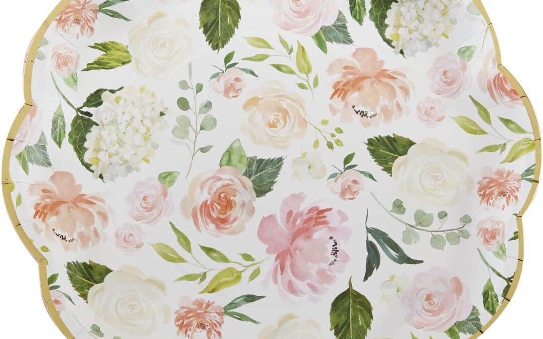 OEM Kate Aspen Pink Floral 9 in. Decorative Premium Paper Plates (350 GSM weight -Set of 16) – Perfect for Bridal Showers and Weddings, White/Green/Gold/Pink (28591NA) Wholesale Manufacturer