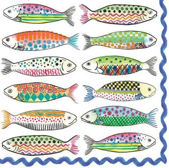 OEM MACKENZIE-CHILDS Pack of 20 Cocktail Paper Napkins, Stylish Paper Napkins for Parties and More, Go Fish Wholesale Manufacturer