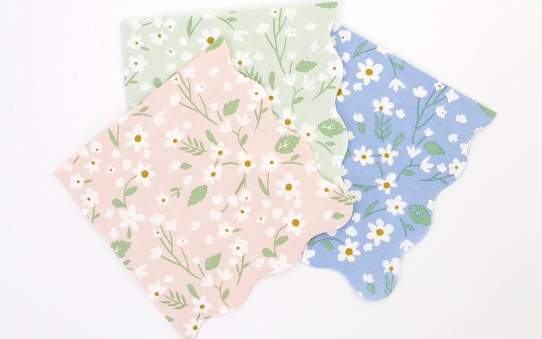 OEM Meri Meri Ditsy Floral Napkins (Pack of 20), Thick & Absorbent 3-Ply Decorative Paper Napkins with Wavy Edges, Available in Dinner Napkins & Cocktail Napkins Disposable Wholesale Manufacturer