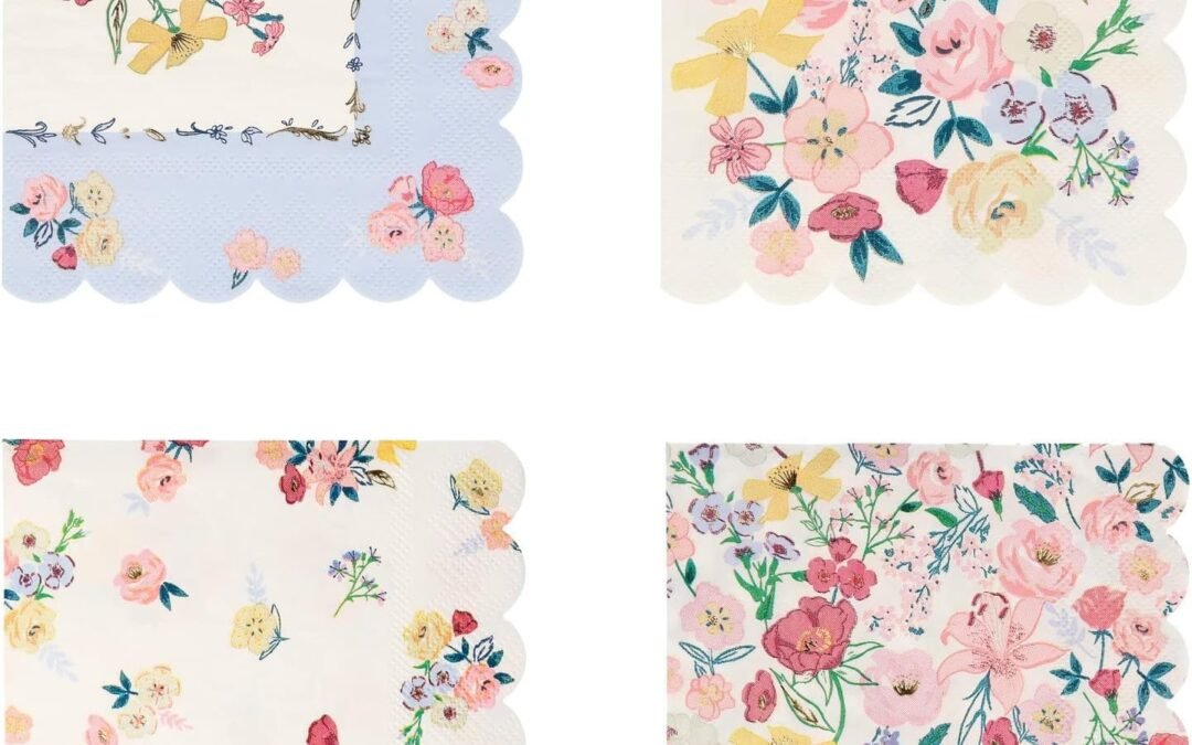 OEM Meri Meri Garden Floral Napkins (Pack of 16), Thick & Absorbent 3-Ply Paper, Floral Paper Napkins, Scalloped Edge, Disposable Wholesale Manufacturer