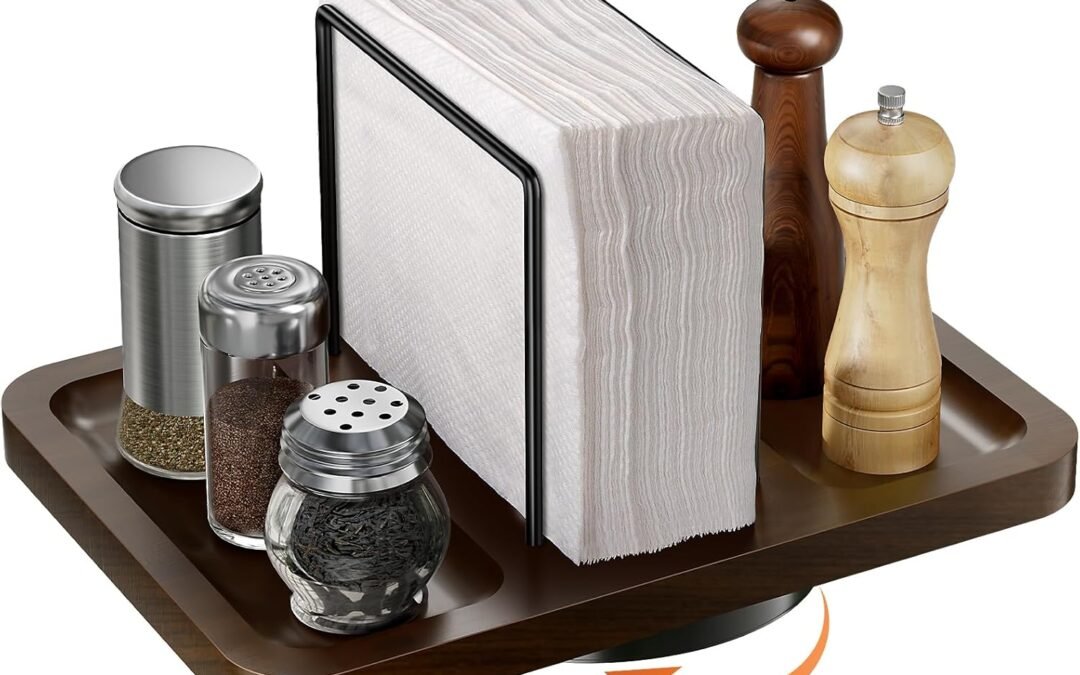 OEM Napkin Holder for Table, Rotating Metal Napkin Dispenser with Salt and Pepper Shakers Caddy Standing Paper Towel Holder for Bathroom Kitchen Dining Table Decor Not Including Shakers Wholesale Manufacturer