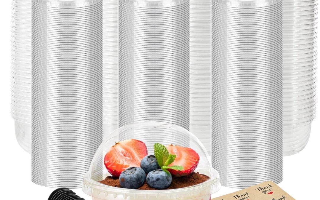 OEM ODM 100 Pack 8 OZ Plastic Dessert Cups with Dome Lids, No Hole Clear Yogurt Parfait Cups, Disposable Party Serving Cups with Sporks and Stickers for Ice Cream, Fruit, Pudding, Jelly, Cup Cake Supplier