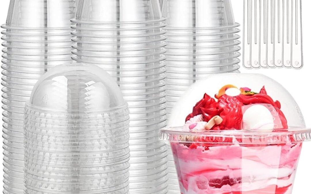 OEM ODM 100 Pack 9 OZ Clear Dessert Cup with Dome Lid and Spoon, Sturdy PET Party Parfait Cups for Cold Drinks Salad, Ice Cream, Fruit, Snack, Yogurt, Disposable Take Out Container Supplier
