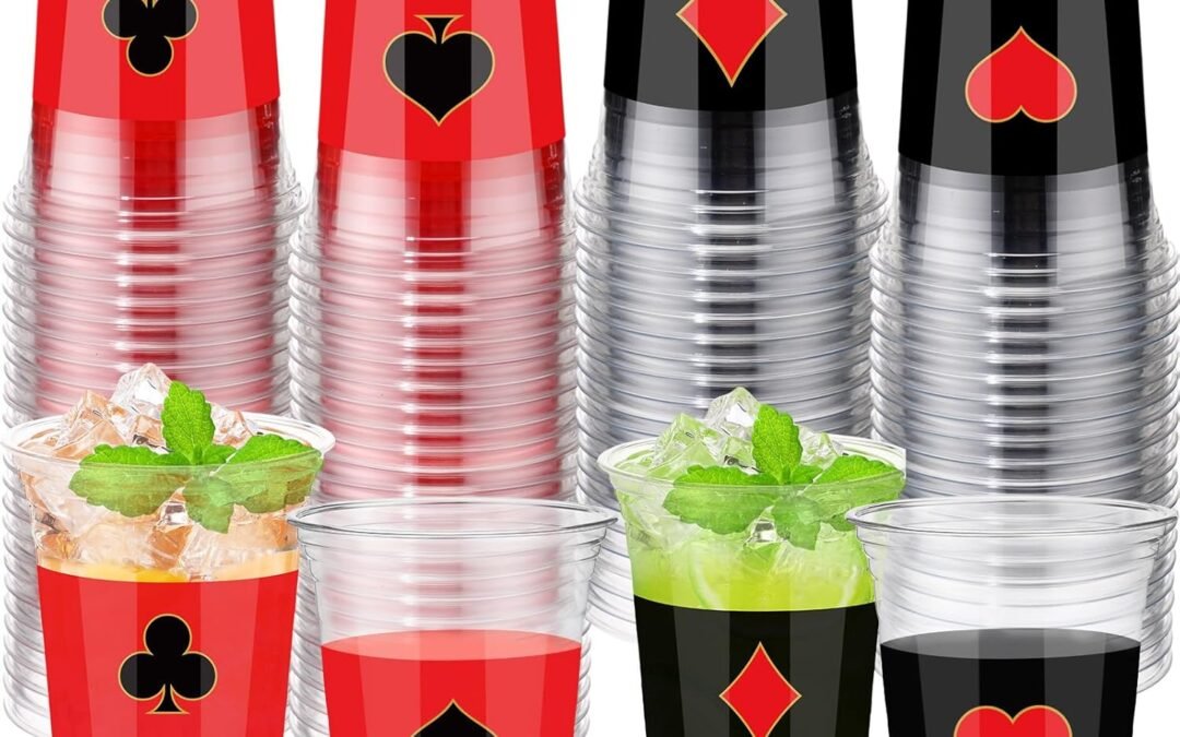 OEM ODM 100 Pcs Casino Plastic Cups Bulk 16 oz Clear Disposable Cups Tumblers for Cold Beverage Drinking Beer Snacks Candies for Themed Party Supplies Decorations Favors Supplier