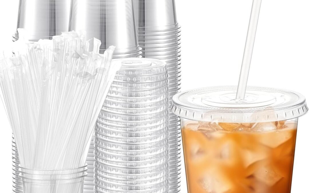 OEM ODM 100 Sets Clear Plastic Cups with Lids and Straws, Disposable Iced Coffee Cups Clear Drinking Cups for Cold Drinks, Juice, Smoothie, Pet Cup for Coffee Shops, Party, Christmas (12 oz) Supplier