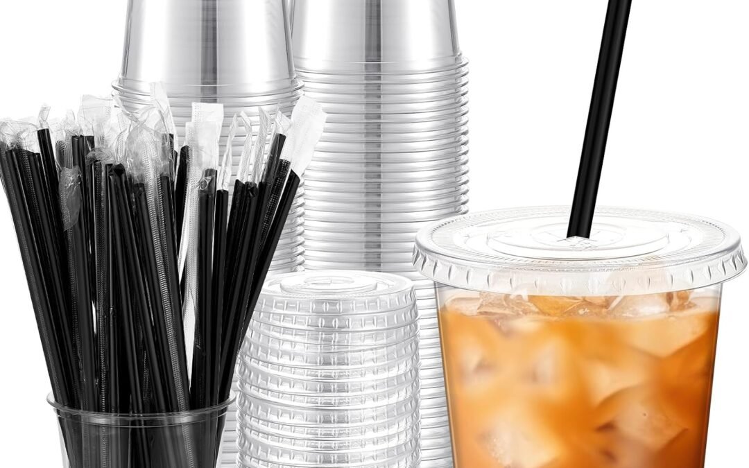 OEM ODM 50 Set Clear Plastic Cups with Lids and Straws, PET Disposable Iced Coffee Cups for Drinking Cold Beverage Juice Parfait Smoothie Milkshake Coffee Shops Party Supplies(12 oz,Clear) Supplier