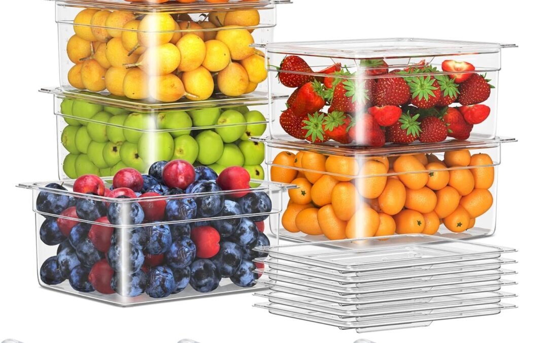 6 Pack Plastic Food Pan with Lid 1/2 Size 6 Inch Deep Restaurant Clear Food Storage Containers Polycarbonate Commercial Hotel Pans for Fruits Vegetables Beans Corns (6 PCS, 6'' Deep)