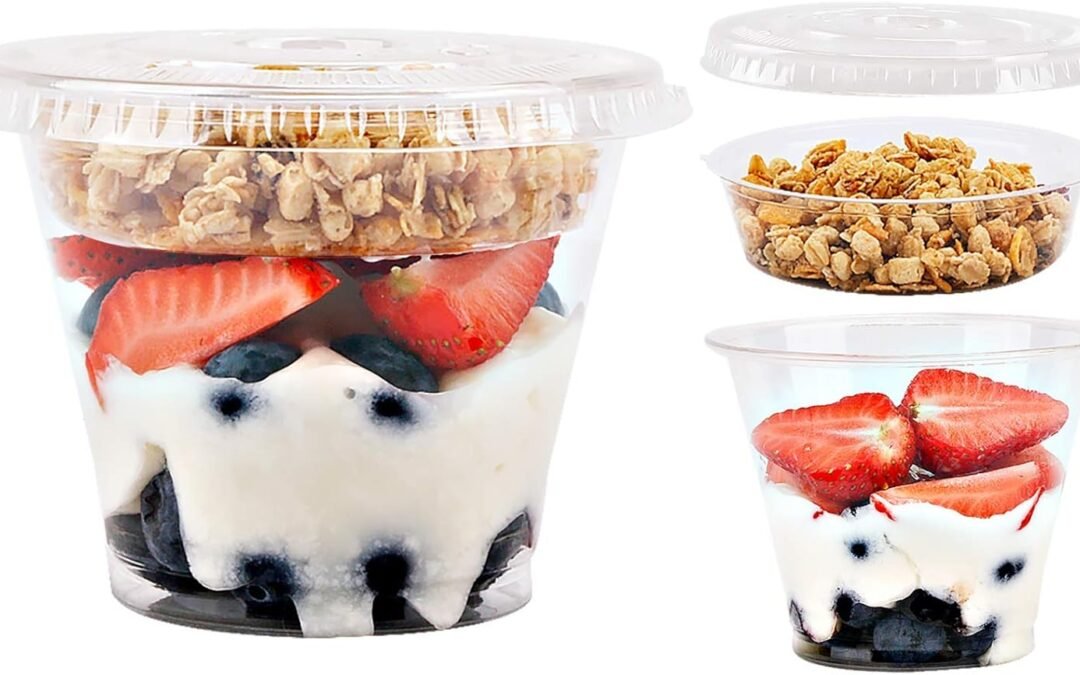 OEM ODM 9 oz Clear Plastic Parfait Cups with Insert 3.25oz & Flat Lids No Hole – (50 Sets) Yogurt Fruit Parfait Cups for Kids, for Dips and Veggies, Take Away Breakfast and Snacks. No Leaking Supplier