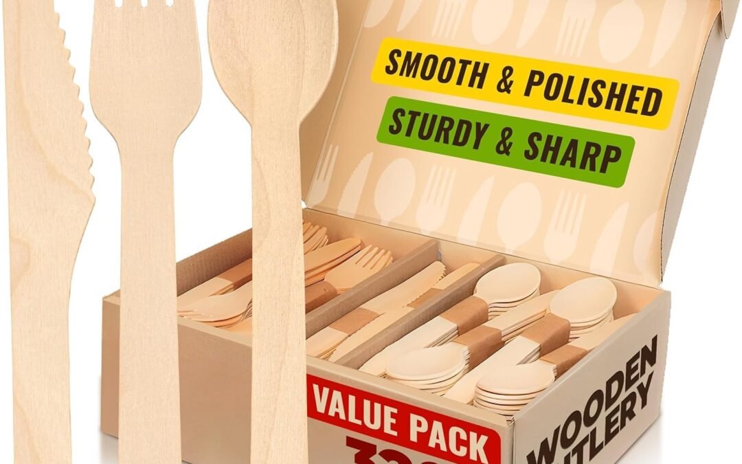 OEM ODM Biodegradable Utensils – 320 Pcs Compostable Forks and Spoons (120 Compostable Forks | 120 Disposable Wooden Spoons | 80 Knives) – Eco–Friendly Supplier