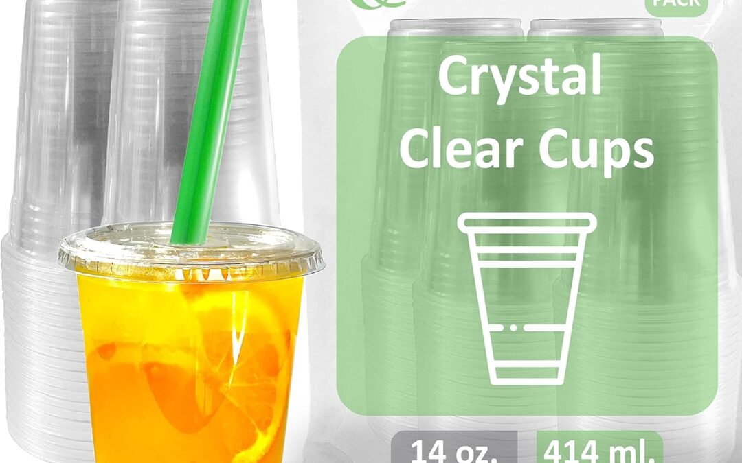 OEM ODM Clear Plastic Disposable Cups with Lids and Smoothie Straws 25 count – 14 oz (ounces) Clear PET Cup for Smoothies, Protein Shakes, Bubble Tea, Iced Coffee, Boba, Fresh Juice, Meal Prep, Party Cup Supplier