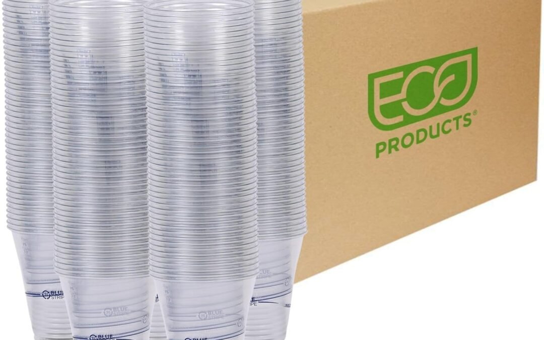 OEM ODM ECO PRODUCTS BlueStripe Recycled 12oz Plastic Cups, Case of 1000, Made from 30% Post-Consumer Recycled Plastic Bottles, Recycled PET (rPET) For Cold Drinks & Snacks, Clear For Visibility Supplier