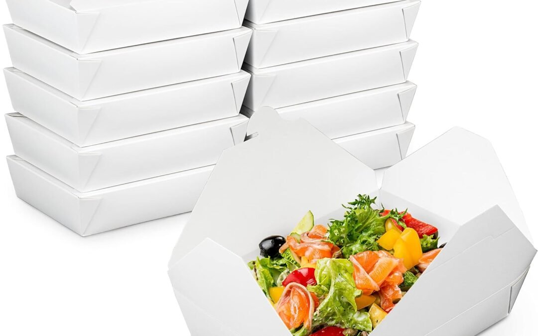 Fit Meal Prep 50 Pack 54 oz Paper Take Out Containers 8.5 x 6 x 2 - White Lunch Meal Food Boxes #2, Disposable Storage To Go Packaging, Microwave Safe, Leak Grease Resistant for Restaurant, Catering