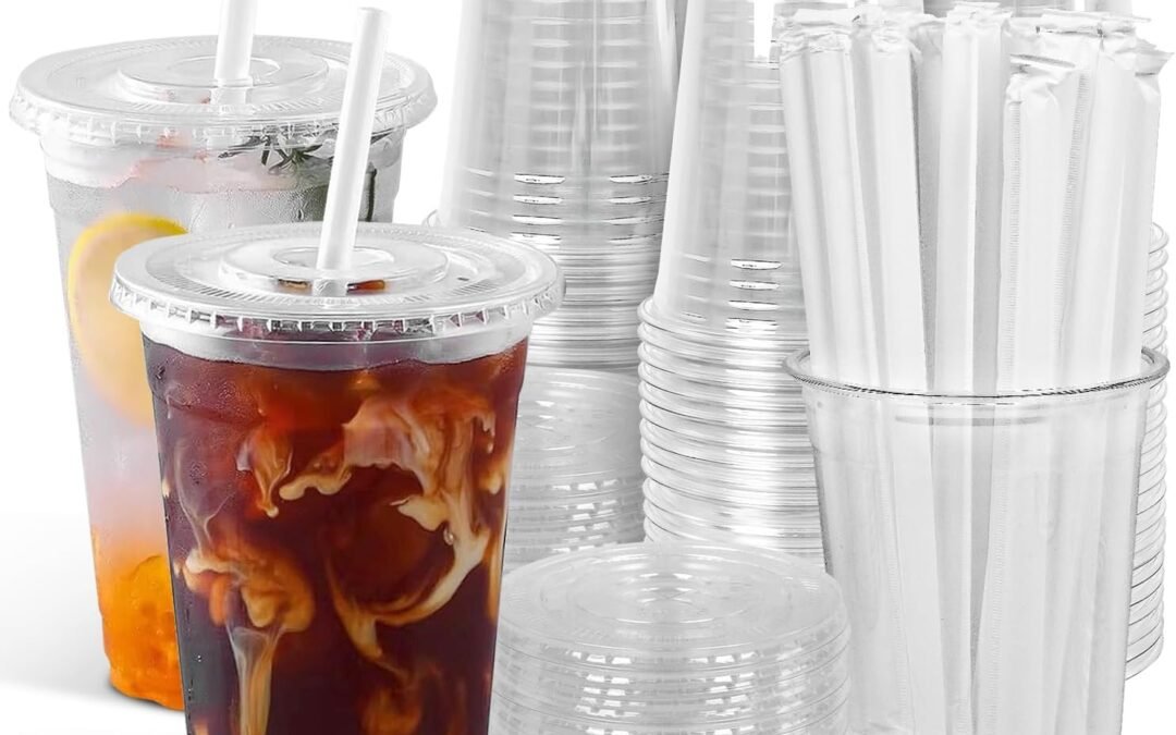 OEM ODM Ginkgo 100-Pack 20oz Clear Plastic Iced Coffee Cups with Lids and Straws, Disposable To Go Cups for Smoothies, Milkshake, Cold Beverages Supplier