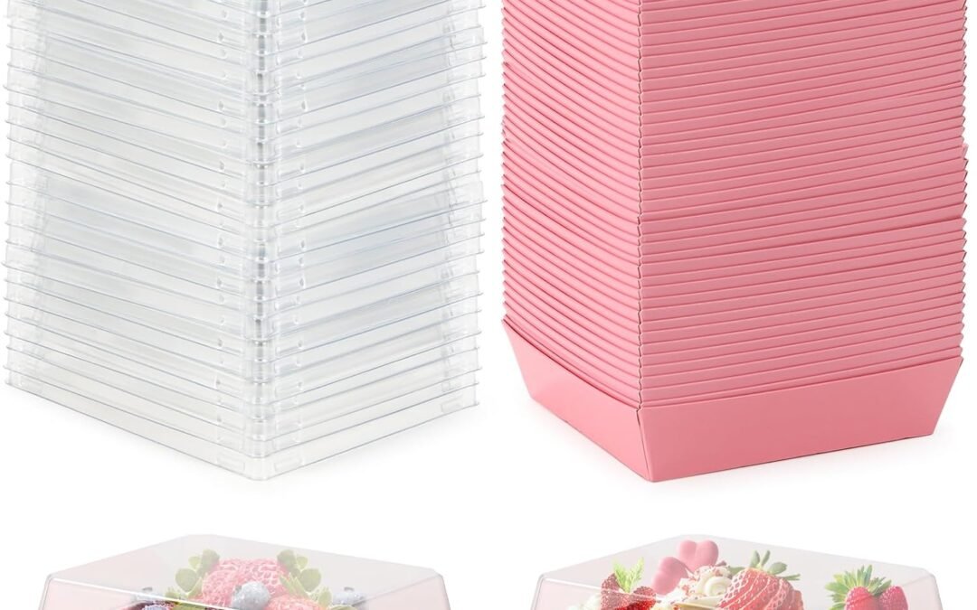 OEM ODM Pink Charcuterie Boxes 50 Pack with Clear Lids, Square Disposable Paper Food Containers to Go Bakery Boxes for Strawberries, Sandwich, Cupcakes, Donuts, Party, Wedding, Outdoors and Home Supplier