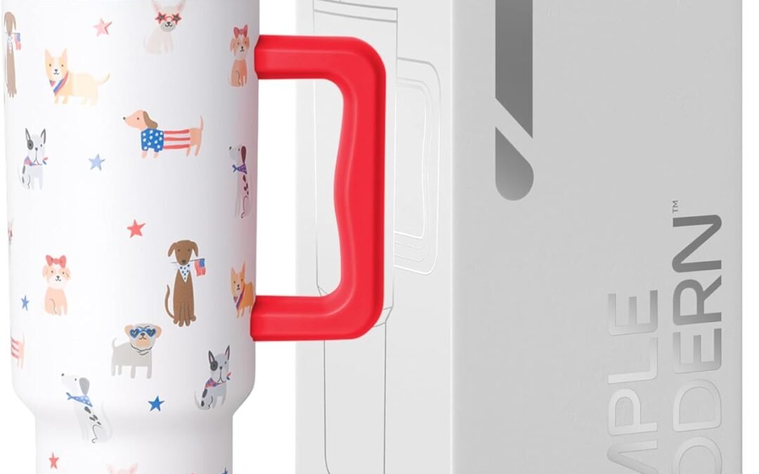 OEM ODM Simple Modern 4th of July 40 oz Trek Tumbler with Handle and Straw Lid | Cup Holder Friendly Insulated Stainless Steel Travel Mug | Patriotic Pets Supplier