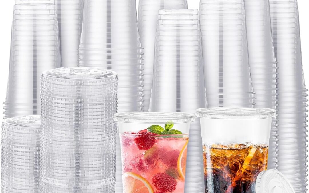 OEM ODM Skylety 500 Sets Clear Plastic Cups with Flat Lids Bulk PET Disposable Plastic Cold Party Drinking Cups for Iced Coffee Shakes Soda Juice or Any Cold Drinks Supplier