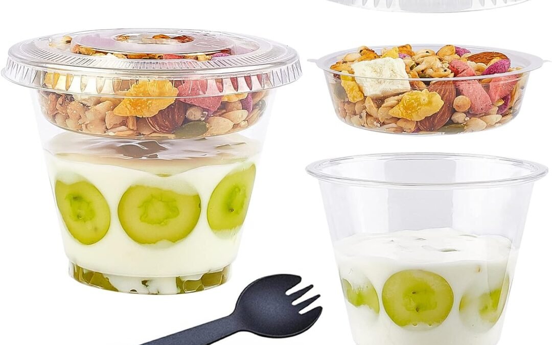 OEM ODM TOFLEN 9 oz Clear Plastic Yogurt Parfait Cups with Lids Disposable To Go Cereal Cups for Breakfast Snack Fruit, Veggies and Dips (50 Cups+Inserts+Sporks+Flat Lids) Supplier