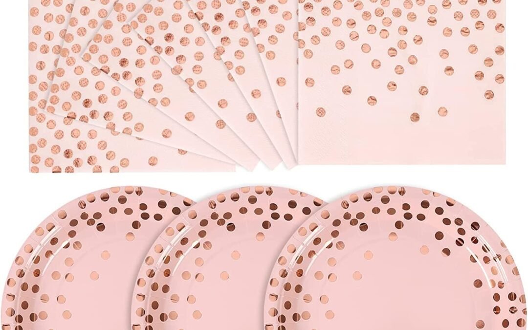 OEM Pink and Rose Gold Paper Plates-50 Pack- 25 * 7inch Paper Plates & 25 * 6.5inch Napkins,Pink Plates and Napkins Party Supplies for Birthdays,Baby Showers and All Occasions Wholesale Manufacturer