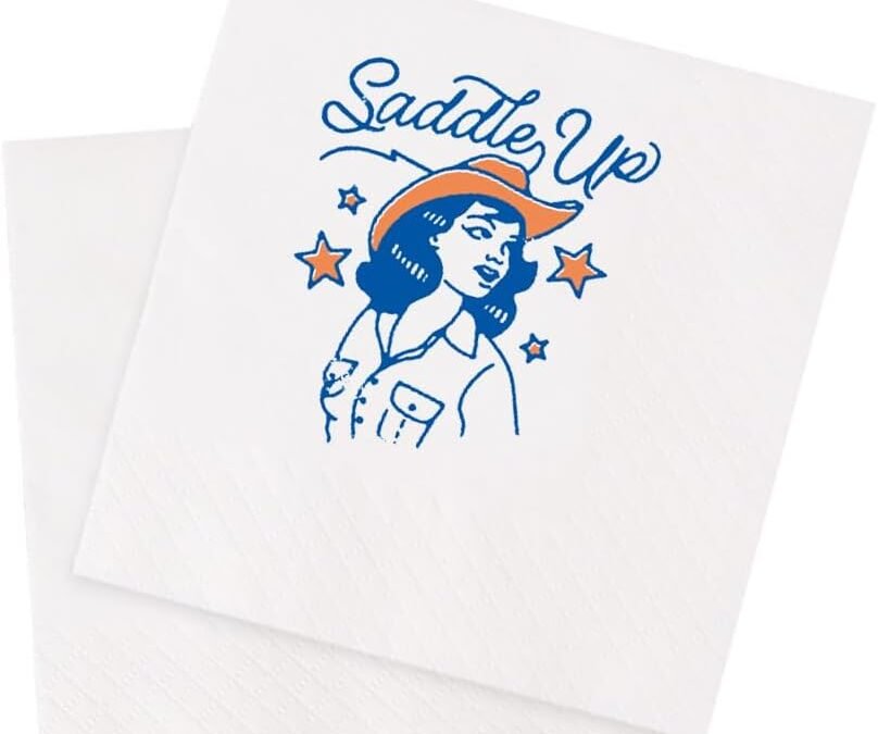 OEM Saddle Up Cocktail Napkins Cute 1950s Cowgirl Western Outlaw Country Retro Vintage Party Disposable Beverage Bar Paper Napkins 100Pcs 4.5 x 4.5 2-ply (Saddle Up) Wholesale Manufacturer