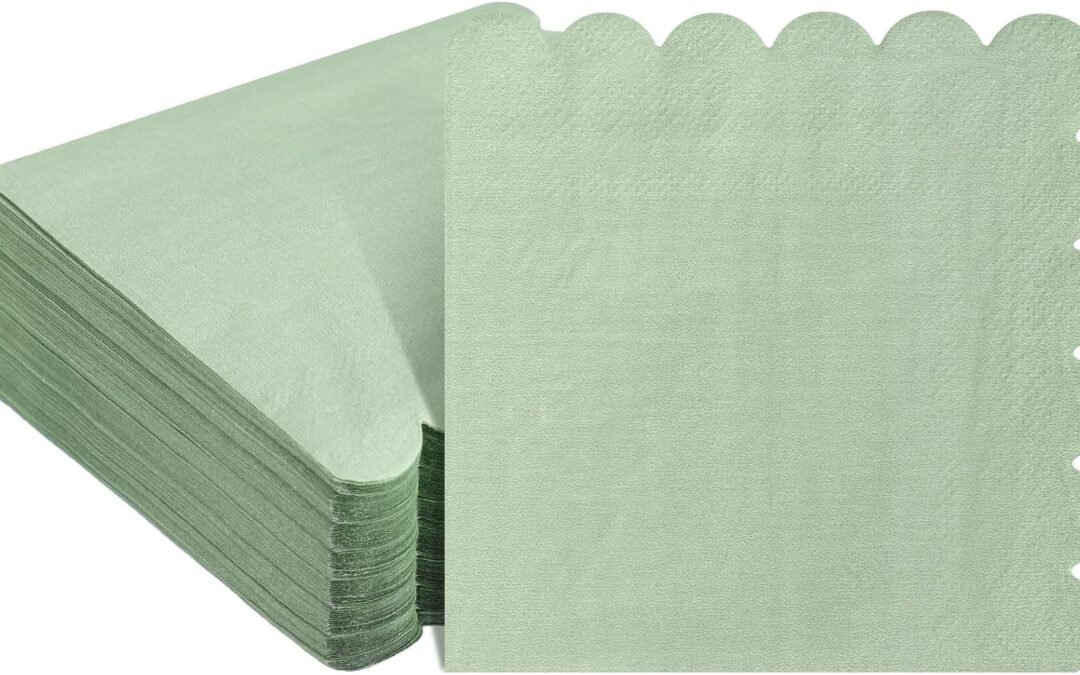 OEM Scalloped Cocktail Napkins Thick Paper, Disposable Party Beverage Napkins for Wedding Dinner Birthday Supplies, 5 x 5 Inch (sage, 100 Pcs) Wholesale Manufacturer