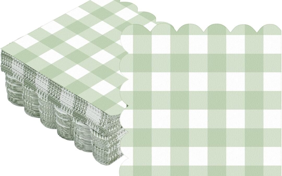 OEM Seajan 100 Pieces Scalloped Cocktail Napkins Plaid Thick Paper Napkins Disposable Scalloped Napkins for Party Decorations Wedding Birthday Dinner Beverage Supplies, 5 x 5 Inches (Sage Green) Wholesale Manufacturer