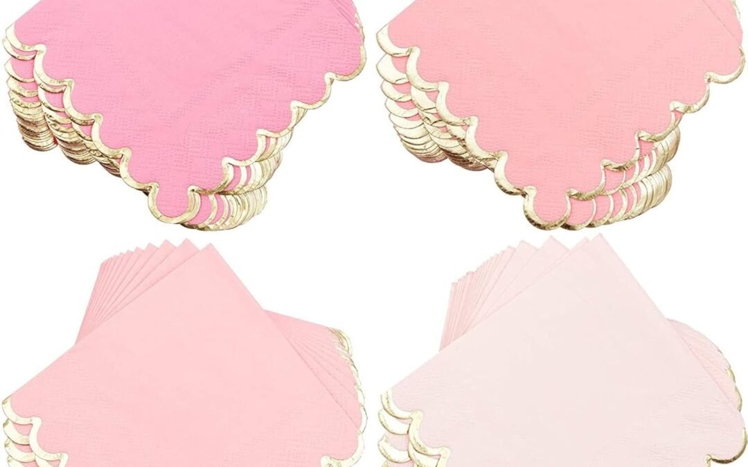 OEM Sparkle and Bash 100 Pack Light Pink and Gold Paper Cocktail Napkins – 3 Ply (5 x 5 in) for Girl Baby Shower, Wedding, Birthday Party Wholesale Manufacturer