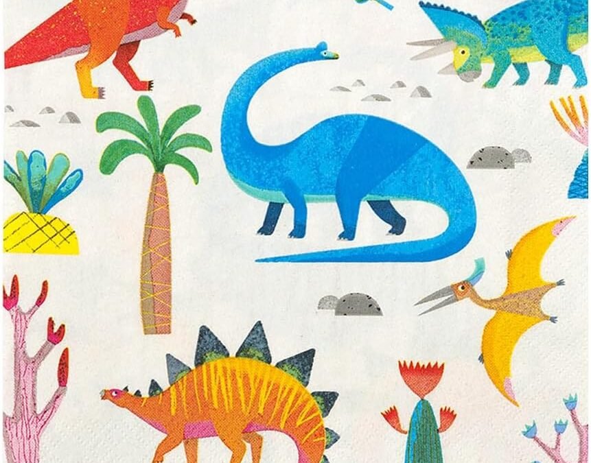 OEM Talking Tables Dinosaur Paper Napkins Serviettes For Girls or Boys Birthday Party, 13″ x 13″, Mixed colors, 20Pk Wholesale Manufacturer