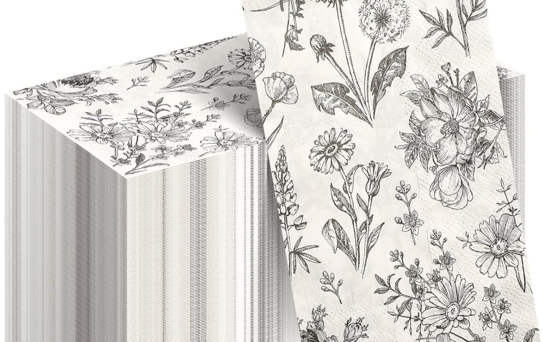 OEM Tatuo Floral Paper Napkins Bathroom Napkins Guest Disposable Decorative Black and White Flower Napkin for Spring Birthday Wedding Vintage Tea Lunch Dinner Party Supplies(100 Pack,13 x 15.8 Inch) Wholesale Manufacturer