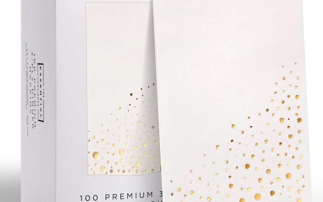 OEM The Essential Concierge 100 Pack Gold & White Disposable Napkins, 7.5 x 4.25 Inch, 3-Ply Paper Napkins for Party, Wedding, or Everyday Use Wholesale Manufacturer