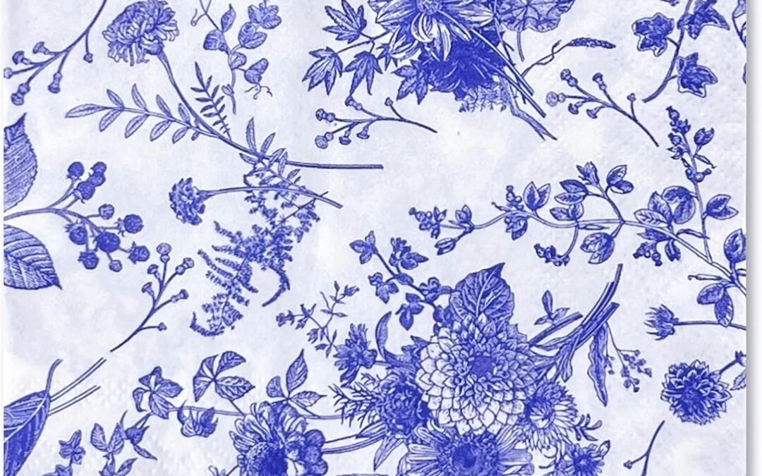 OEM WRAPAHOLIC 25Pcs Blue Floral Cocktail Napkins – Blue and White Toile Paper Napkins for Bridal, Baby Shower, Tea Party, Garden Party, Birthday – 5 x 5 In Wholesale Manufacturer
