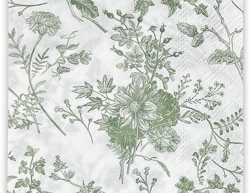 OEM WRAPAHOLIC 25Pcs Green Floral Guest Napkins – Green and White Toile Paper Napkins for Bridal, Baby Shower, Tea Party, Garden, Birthday – 4.3 x 7.9 In Wholesale Manufacturer