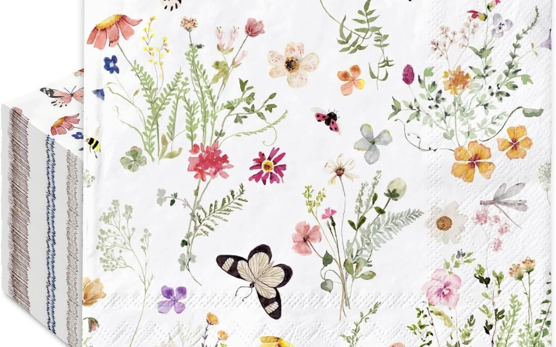 OEM Whaline 50Pcs Wildflower Paper Napkin Watercolor Floral Butterfly Disposable Luncheon Napkin Dessert Dinner Hand Napkin for Spring Wedding Bridal Shower Wholesale Manufacturer