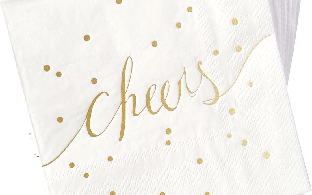 OEM White and Gold Napkins – Pack of 50 Disposable Bar Napkins – Wedding & Cocktail – 3 Ply – By Simple-Glee Wholesale Manufacturer