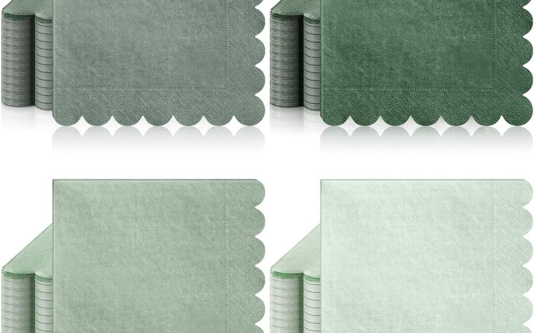 OEM Zhanmai 100 Pack Cocktail Napkins 5 x 5 Inch Scalloped Napkins Beverage Gradient Color Paper with Scalloped Edges Thick Disposable Luncheon for Party Supplies (Sage Green) Wholesale Manufacturer