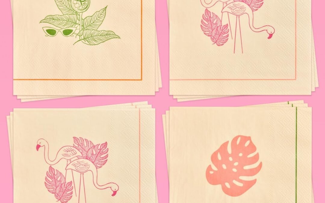 OEM xo, Fetti Beige Tropical Vacation Napkins – 3-ply, 24 pcs | Bachelorette Cocktail Napkins, Palm Tree Dinner Party Setting, Miami Birthday Decoration, Cute Tablescape Wholesale Manufacturer