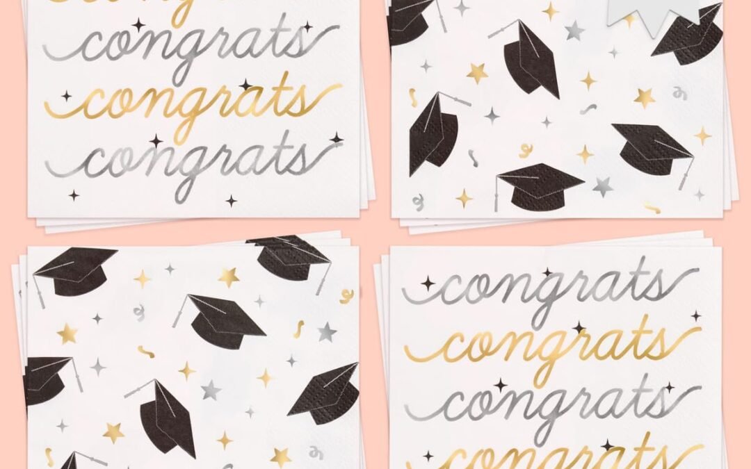 OEM xo, Fetti Congrats Foil Graduation Napkins – 3-ply, 50 pcs | White Cocktail Napkins, Grad Dinner Party Setting, College Commencement Decoration, Celebration Tablescape Wholesale Manufacturer