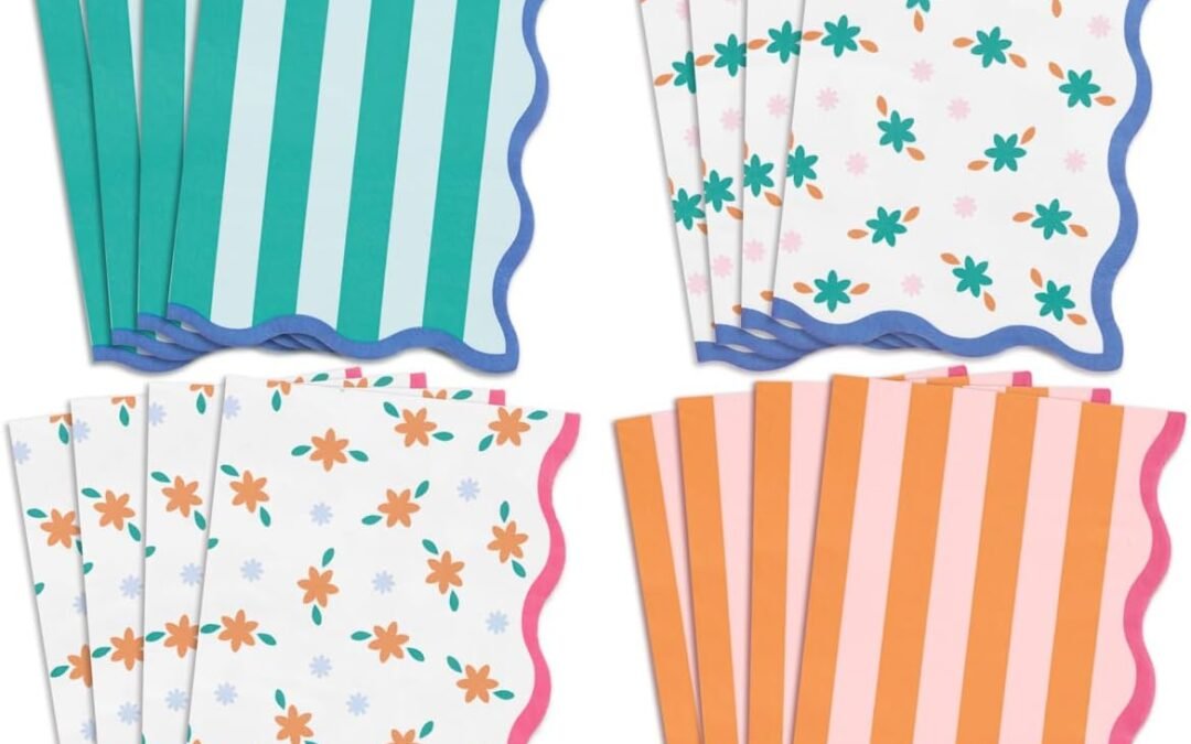OEM xo, Fetti Italian Summer Wavy Floral Stripe Napkins – 3-ply, 24 pcs | Bachelorette Party Decorations, Last Toast Coast, Birthday Party Supplies, Flower Baby Shower, Stripe Wavy Cocktail Decor Wholesale Manufacturer