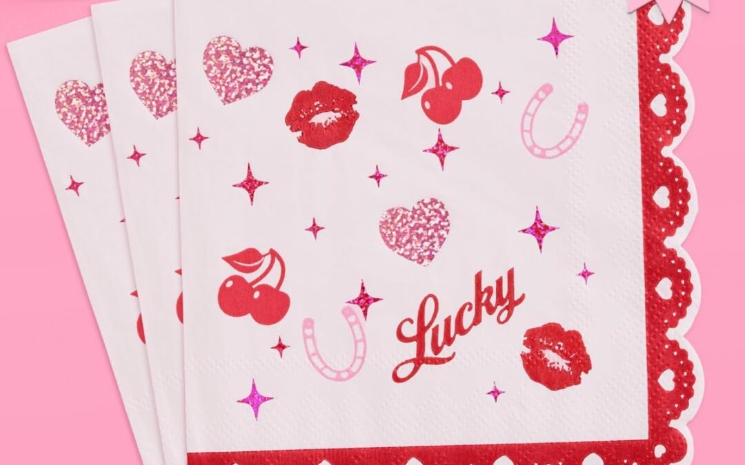 OEM xo, Fetti Lucky in Love Napkins – 3-ply, 25 pcs | Pink Pony Club Bachelorette, Casino Cocktail Decorations, Western Birthday, Cherry On Top Party, Cute Cowgirl Decor, Vegas Rodeo Wholesale Manufacturer
