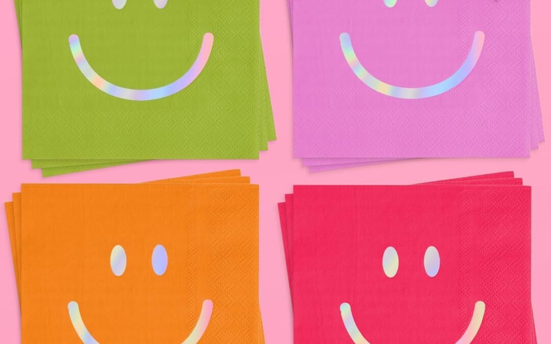 OEM xo, Fetti Smile Party Napkins, 3-ply, 24 pcs – Happy Rainbow Birthday Party Decorations, Cute Bachelorette Party, Cool Cocktail Napkins Wholesale Manufacturer