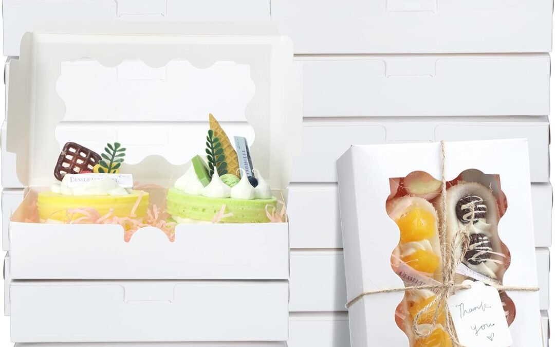 Private Label 60 Pcs Cookie Boxes with Window 7×4.3×1.5 Inch Bakery Treat Box Kraft Paper Cupcake Container with Tag Rope for Dessert Candy Donut Muffin Pie Wedding Party Baby Shower Holiday Gathering(White) Manufacturer & Supplier