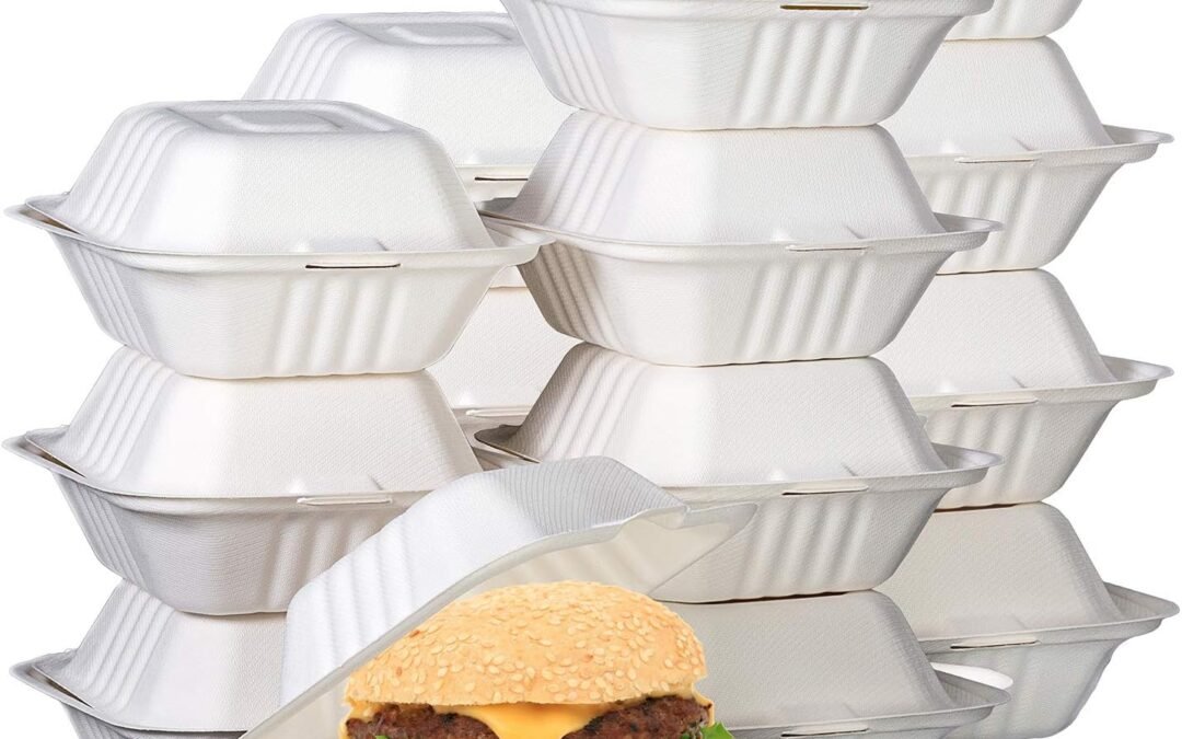 Private Label Green Earth 6-inch, 500-Count, Compostable Clamshell, Natural Bagasse (Sugarcane Fiber), Take-Out/to-Go Food Boxes – Biodegradable Containers, Hinged Lid Microwave-Safe Gluten-Free Eco-Friendly Manufacturer
