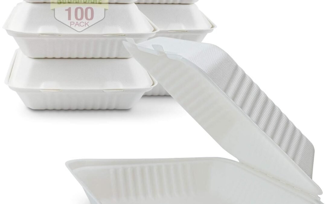 Private Label Green Earth 9-Inch, 100-Count, 1-Compartment, Compostable Clamshell, Natural Bagasse, Take-Out/to-Go Food Boxes – Biodegradable Containers Manufacturer