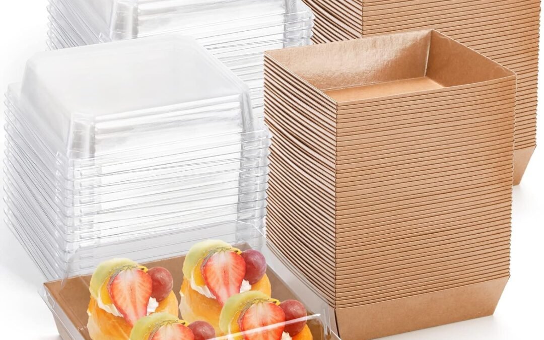 Hiceeden 100 Pack Charcuterie Boxes with Clear Lids, 5.5"×5"×2.5" Paper Bakery Dessert Sandwich Box, Disposable Square Food Containers for Cookies, Donuts, Muffins, Salad, and Pastry, Brown