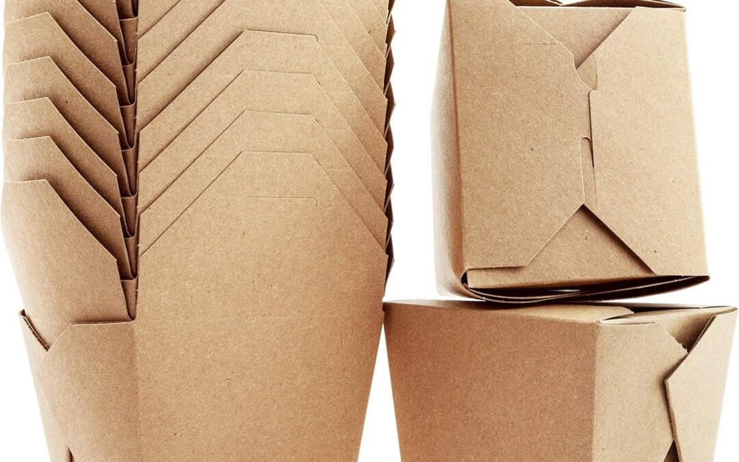 Recyclable 8oz 16oz Brown Chinese Takeout Boxes 100pk. 50 Each 16 and 8 Ounce Leakproof, Greaseproof To Go Containers For Restaurants and Food Service. Best Value Bulk Pack Microwaveable Meal Pails