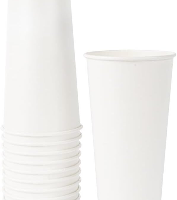 Restaurantware Sustain 22 Ounce Compostable Cold Cups, 50 Disposable Drinking Cups – Lids Sold Separately, Leakproof PLA Lining, White Paper Cups, Tightly Rolled Rim, BPI-Certified Manufacturer & Supplier