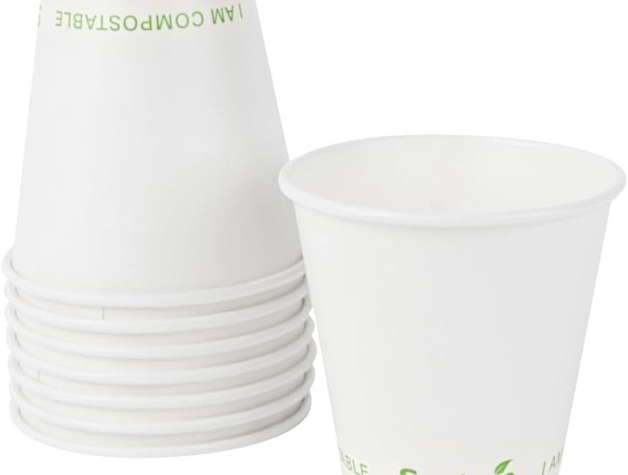 Restaurantware Sustain 9 Ounce Compostable Cold Cups, 50 Disposable Drinking Cups – Lids Sold Separately, Leakproof PLA Lining, White Paper Cups, Tightly Rolled Rim, BPI-Certified Manufacturer & Supplier