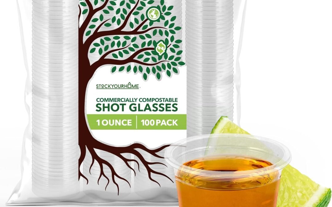Stock Your Home 100 Pcs Clear Commercially Compostable Shot Glasses 1 oz, Plant Based Eco Disposable Shot Cups for Jello, Sauce, Condiments, Environmentally Friendly Manufacturer & Supplier