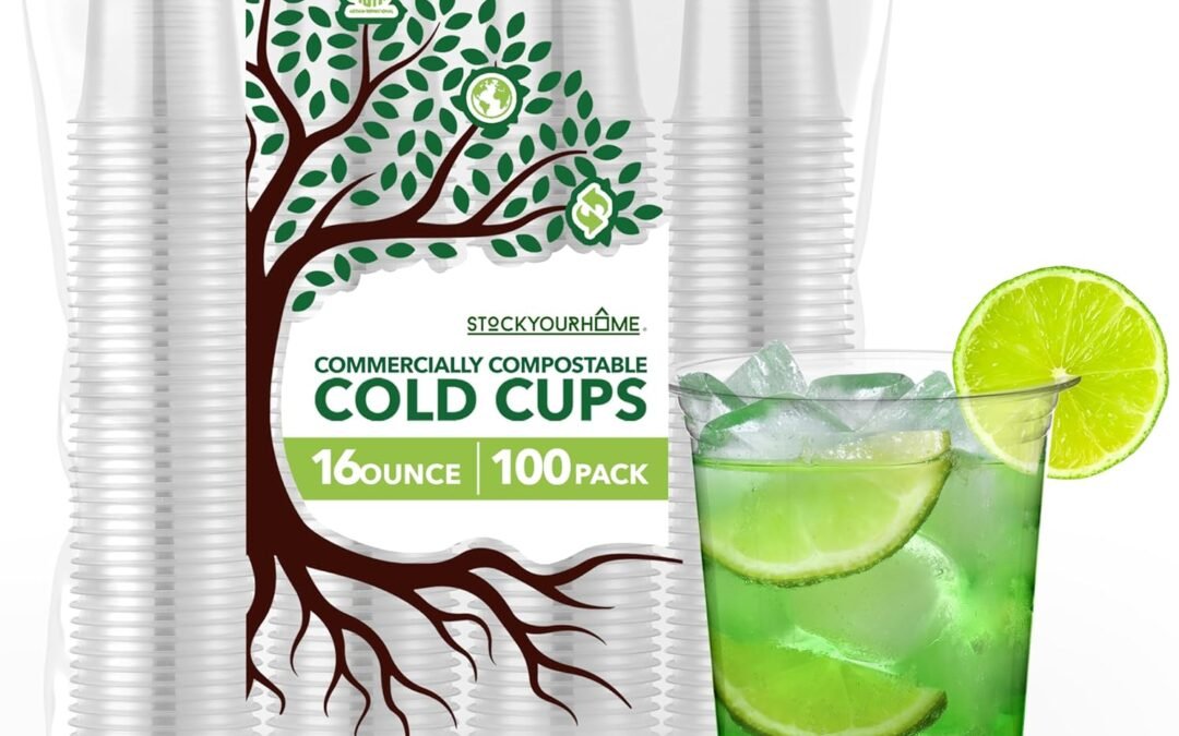 Stock Your Home 16 oz Clear Commercially Compostable Cold Cups (100 Pack) Plant Based Eco Party Cup, Environmentally Friendly Recyclable Disposable Sustainable for Water, Wine, Beer Sample Manufacturer & Supplier