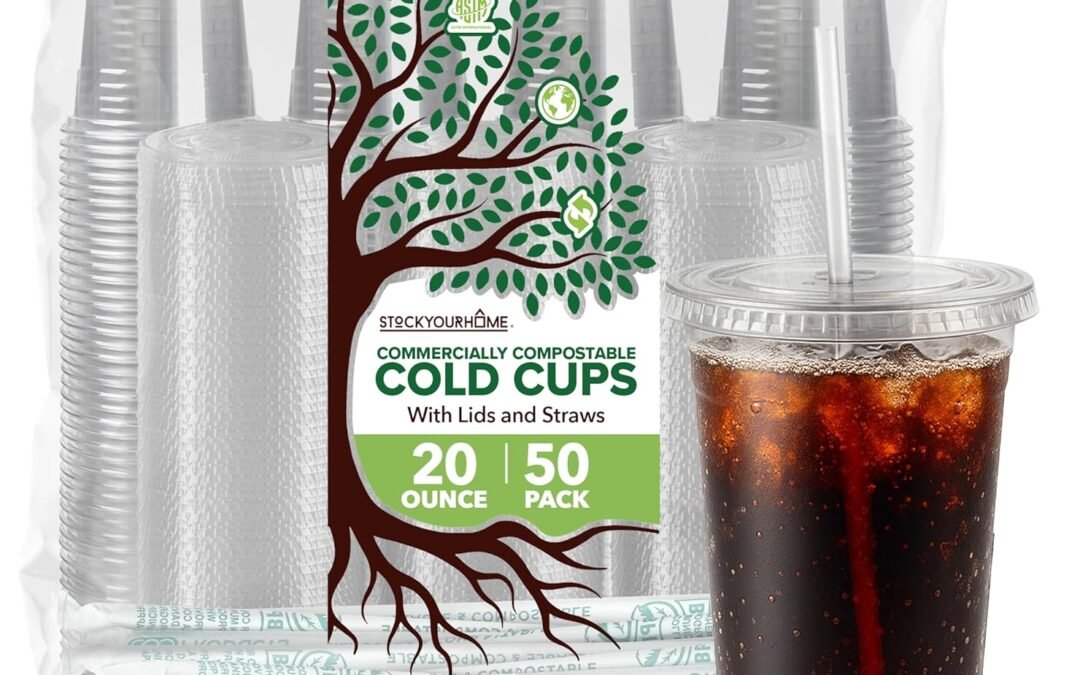 Stock Your Home 20 oz Clear Commercially Compostable Cups with Lids and Straws (Set of 50) Plant Based Cold Cups, Eco Party Cup, Environmentally Friendly Recyclable Disposable Sustainable Manufacturer & Supplier