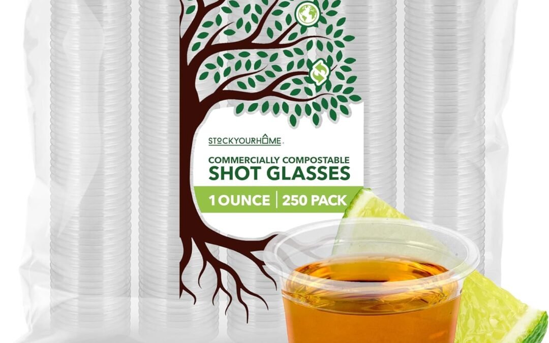 Stock Your Home (250 Pcs) Clear Commercially Compostable Shot Glasses 1 oz, Plant Based Eco Disposable Shot Cups for Jello, Sauce, Condiments, Environmentally Friendly Sustainable Manufacturer & Supplier